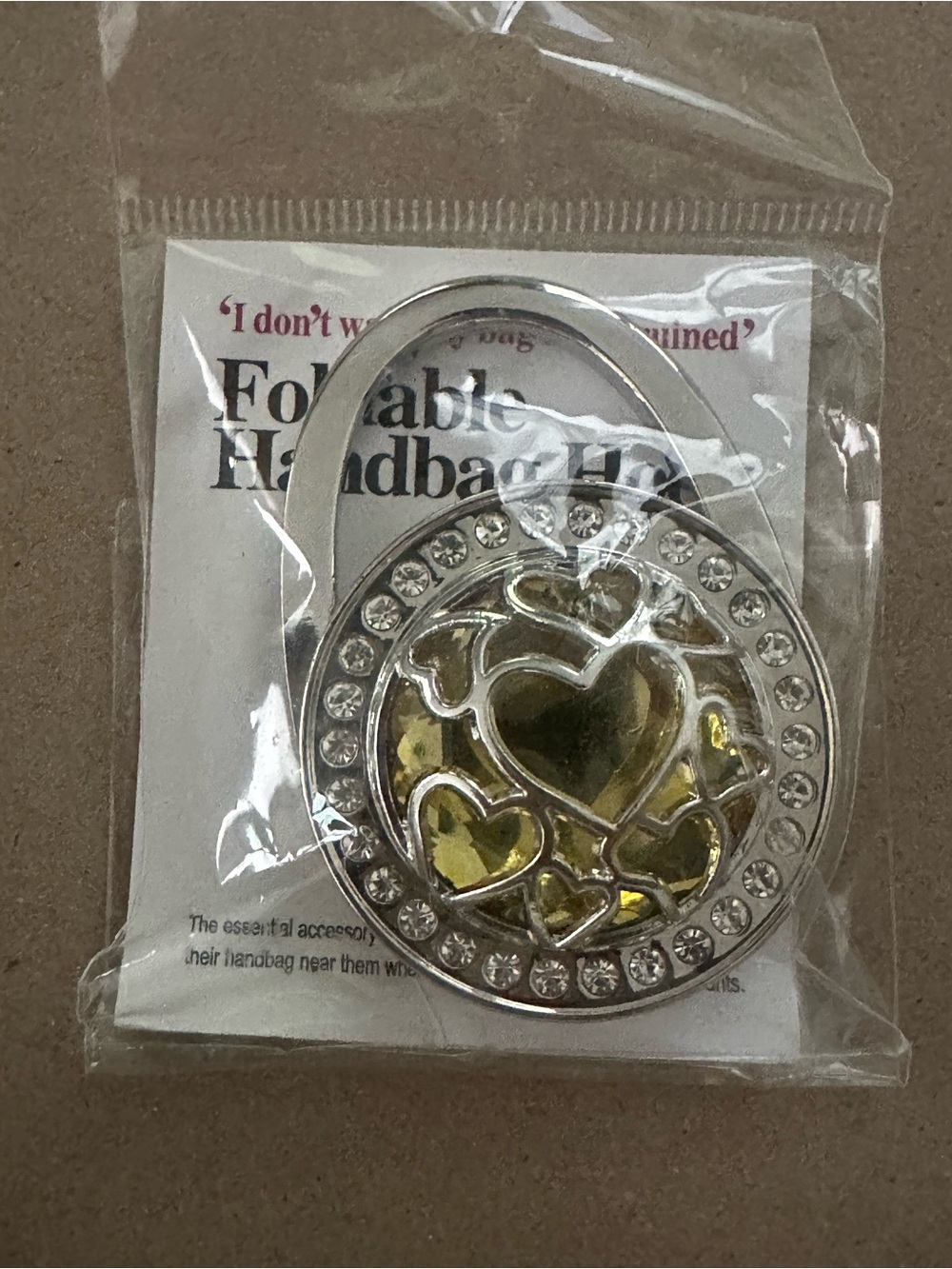 Heart-Accent Foldable Handbag Hook in Silver and Gold
